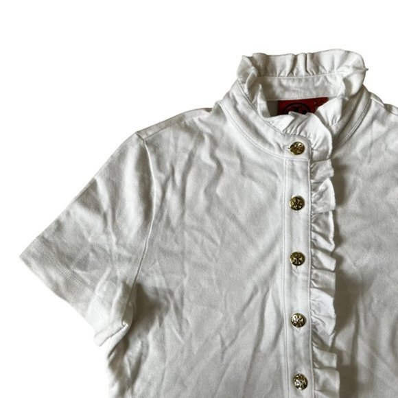 Tory Burch Lidia Ruffled Polo Shirt Size XS - Picture 2 of 8